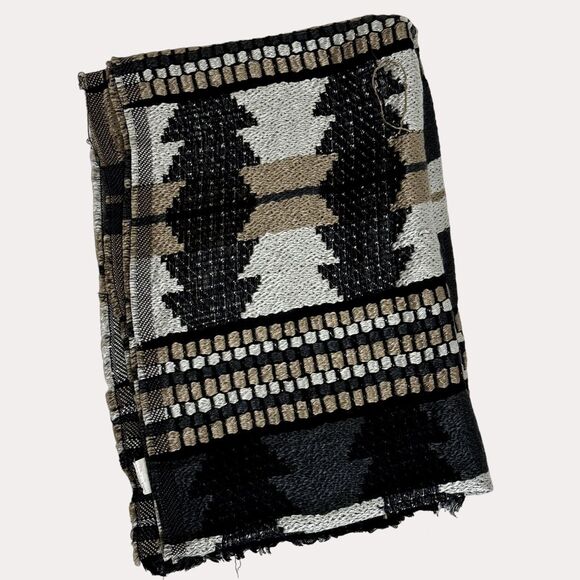 Accessories - Aztec Pattern Geometric Woven Scarf Black Gray OS Brown am